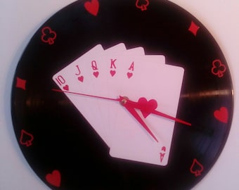 Horloge / pendule murale sur disque vinyle : poker