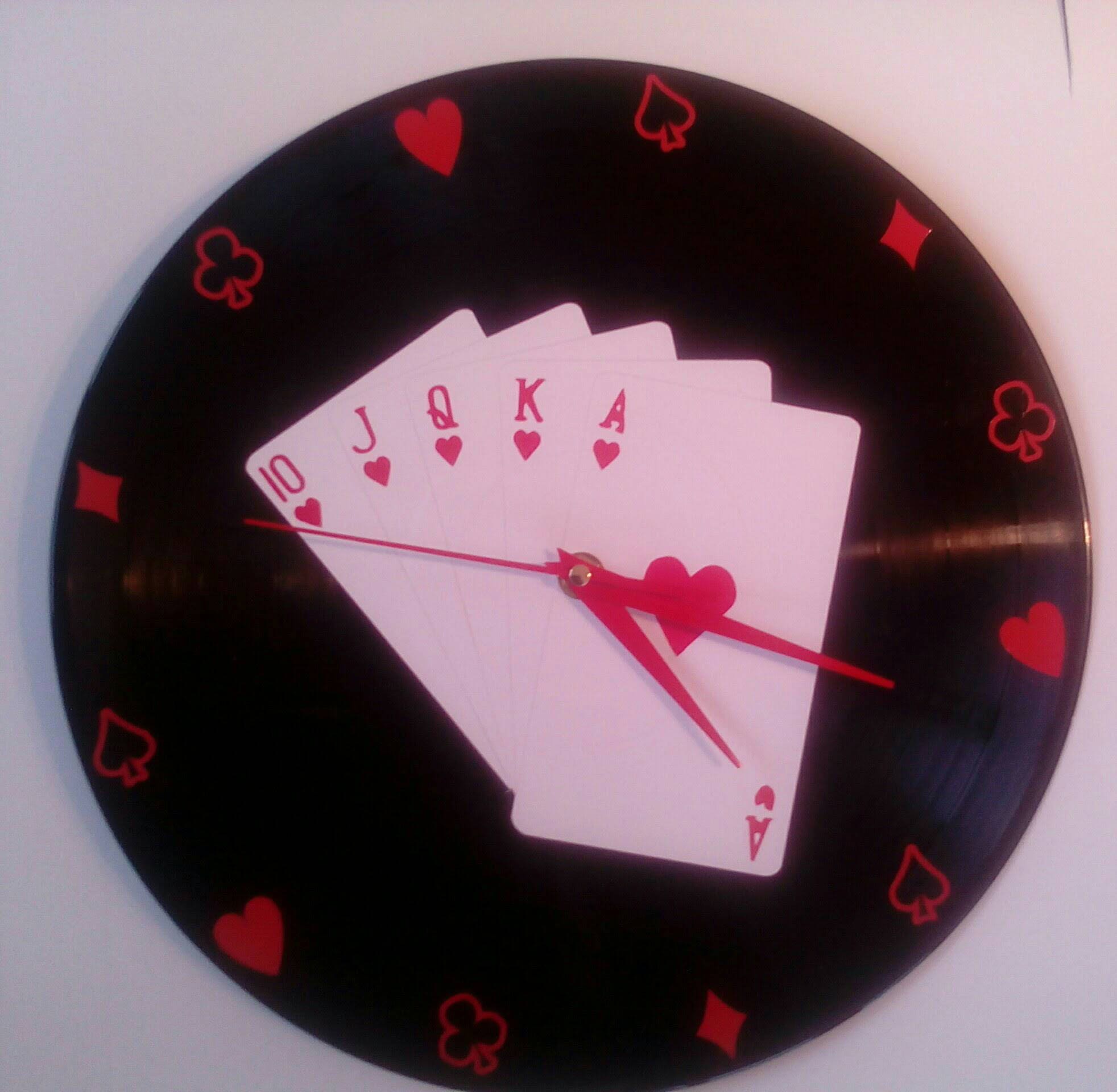Horloge/Pendule Murale sur Disque Vinyle Poker