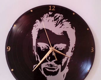 Horloge / pendule murale sur disque vinyle : Johnny Hallyday