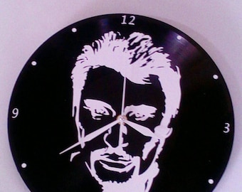 Horloge / pendule murale sur disque vinyle : Johnny Hallyday