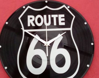 Horloge / pendule murale sur disque vinyle : route 66