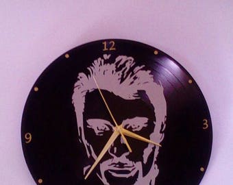 Horloge / pendule murale sur disque vinyle : Johnny Hallyday