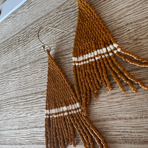 The KIOWA // seedbead fringe earrings beaded earrings matte bead earrings orange earrings image 5