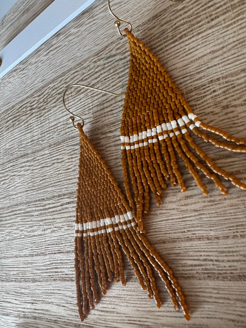 The KIOWA // seedbead fringe earrings beaded earrings matte bead earrings orange earrings image 5