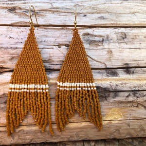 The KIOWA // seedbead fringe earrings beaded earrings matte bead earrings orange earrings image 7