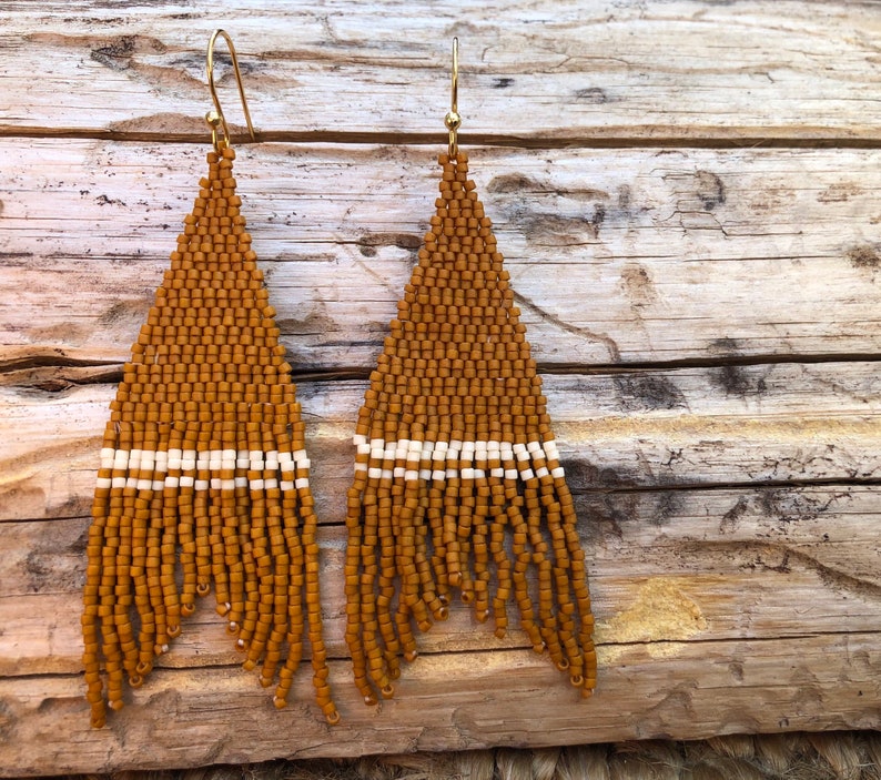 The KIOWA // seedbead fringe earrings beaded earrings matte bead earrings orange earrings image 7