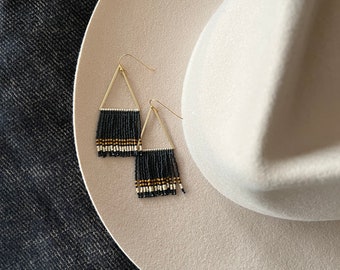 The MAMBA // Beaded Fringe Earring | Black Fringe Earring | Seedbeads