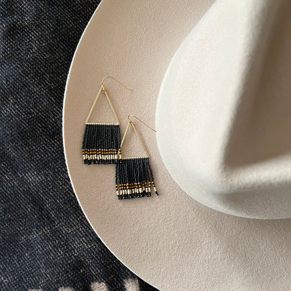 The MAMBA // Beaded Fringe Earring | Black Fringe Earring | Seedbeads