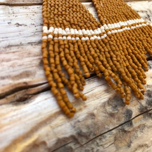 The KIOWA // seedbead fringe earrings beaded earrings matte bead earrings orange earrings image 3