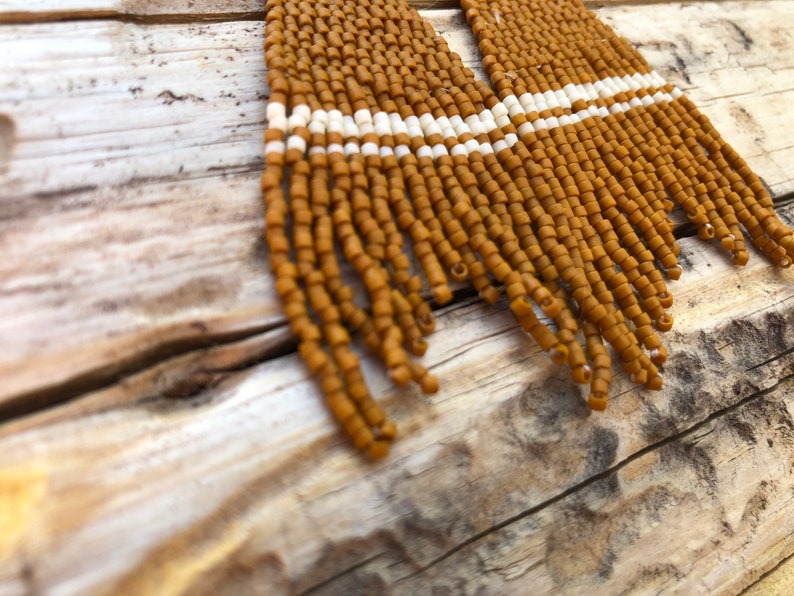 The KIOWA // seedbead fringe earrings beaded earrings matte bead earrings orange earrings image 3