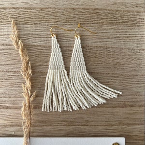 The SNOWBIRD // beaded tassel | beaded fringe | white tassel earrings | long tassel earrings