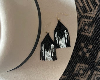 The BLACKBIRD // black and white beaded earrings