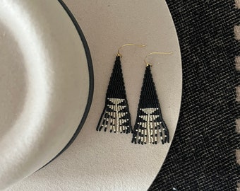 The ZEPHYR // black beaded fringe seedbead earrings