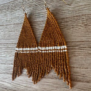 The KIOWA // seedbead fringe earrings beaded earrings matte bead earrings orange earrings image 6