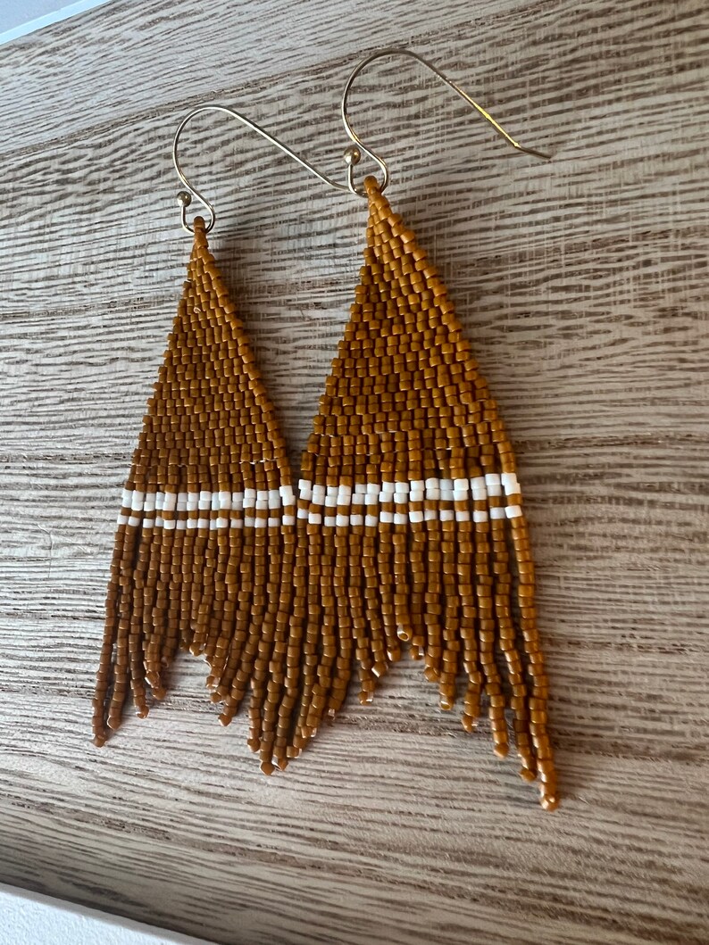 The KIOWA // seedbead fringe earrings beaded earrings matte bead earrings orange earrings image 6