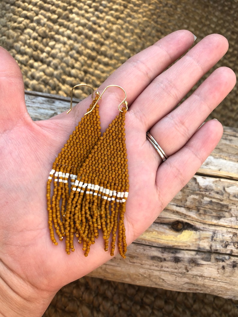 The KIOWA // seedbead fringe earrings beaded earrings matte bead earrings orange earrings image 4