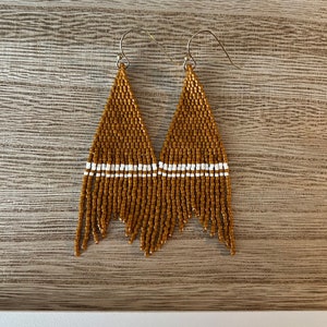 The KIOWA // seedbead fringe earrings beaded earrings matte bead earrings orange earrings image 1