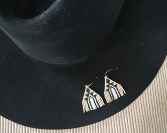 PERCHERON | tan tribal design beaded earrings