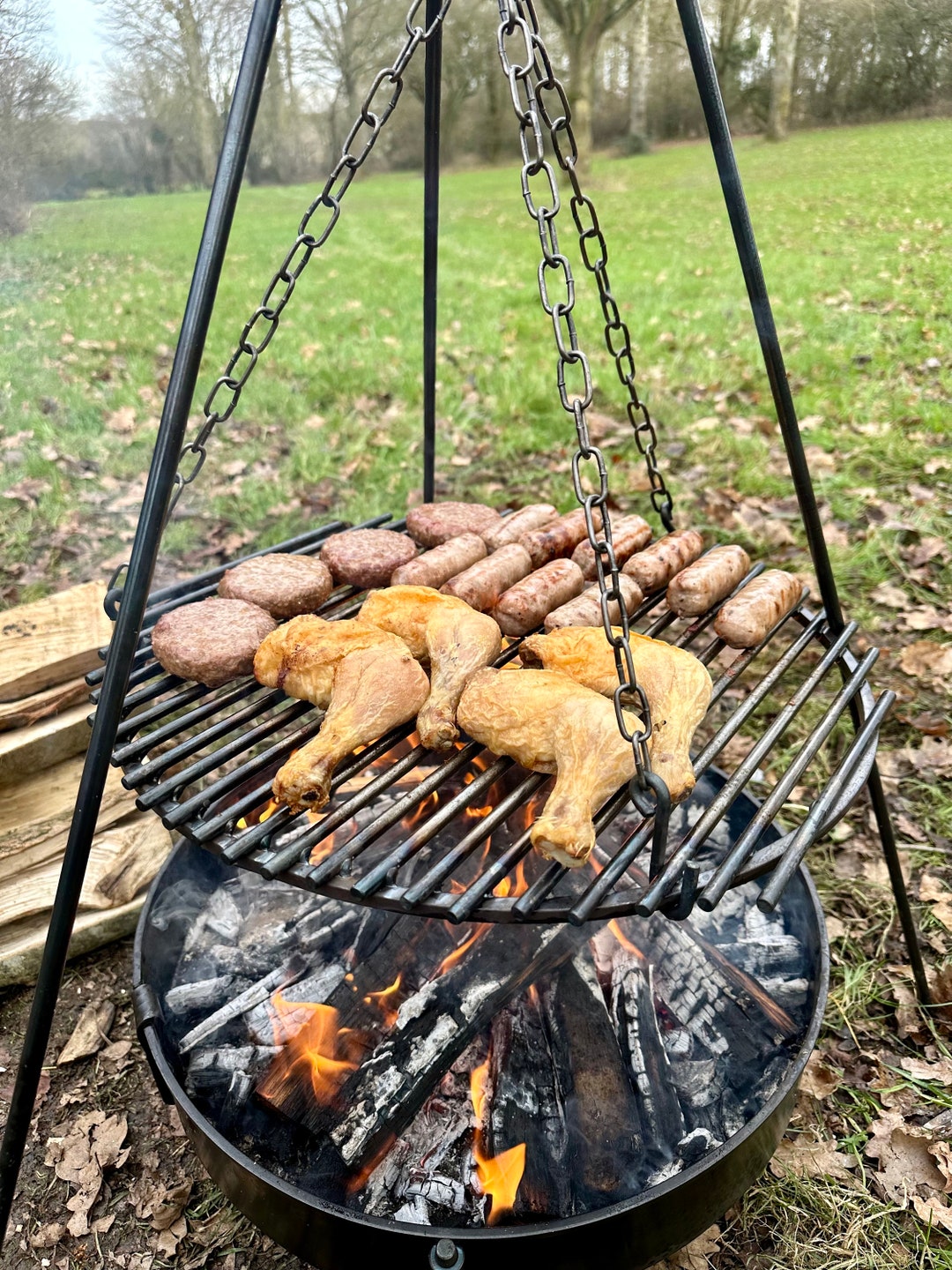 三脚用吊り下げ式 BBQ グリル - キャンプファイヤー BBQ グリル