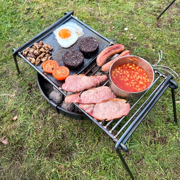 Medium Split Grill. Open Fire Cooking. BBQ Grill for Car camping. Bushcraft. Overland Camper. Portable Grill.