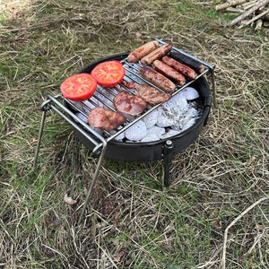 Stainless steel Camping Grill. Foldable. Outdoor BBQ Cooking. Outland Camper. Car Camping.