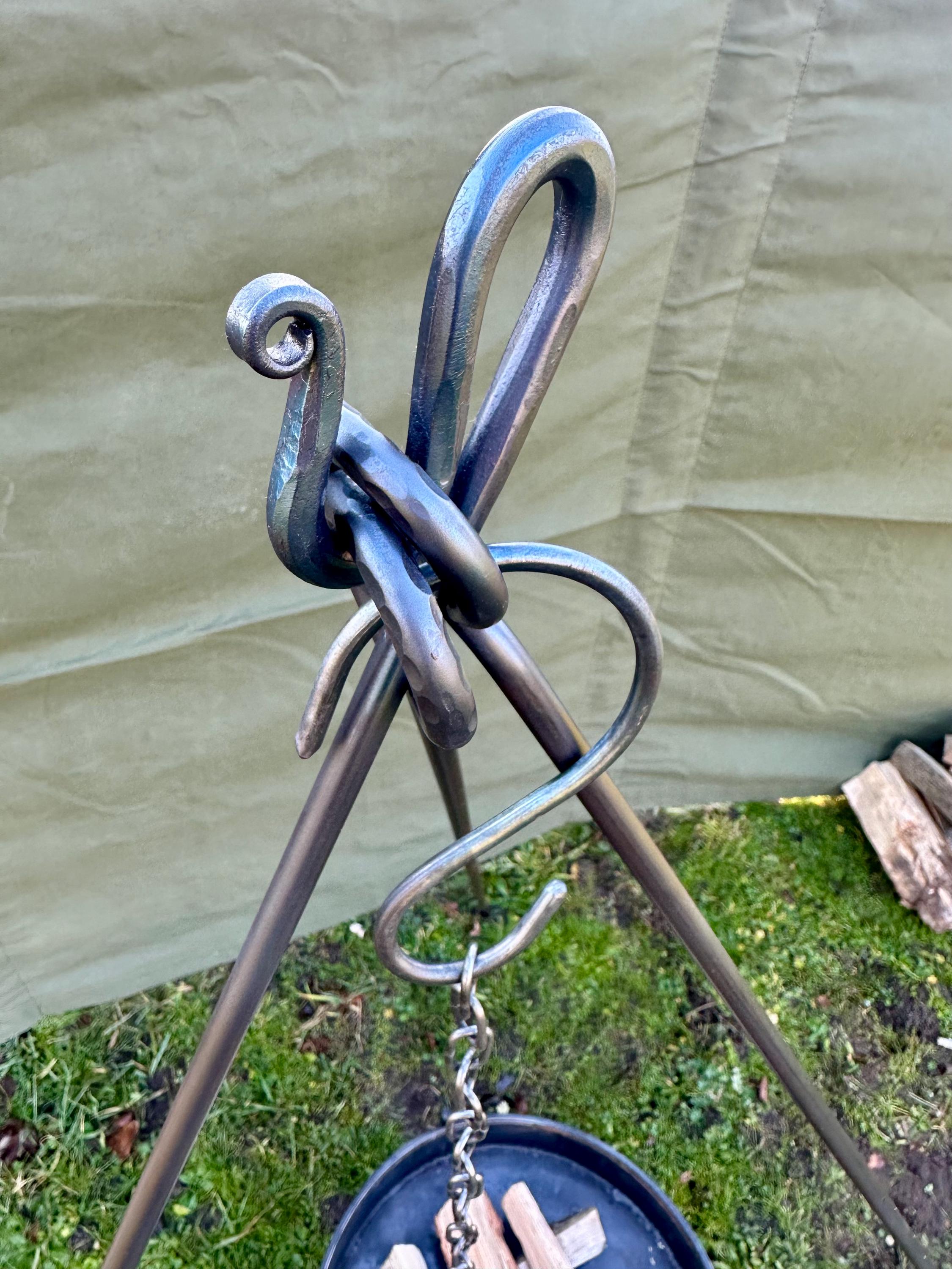 thumbnail image 2 of 56.5 Inch Medieval Forged Iron Camping Tripod – Adjustable Pot Hook – Outdoor Cooking 2 of 6
