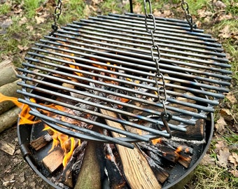 Parrilla de barbacoa colgante hecha a mano para fogatas – Equipo de cocina para actividades al aire libre