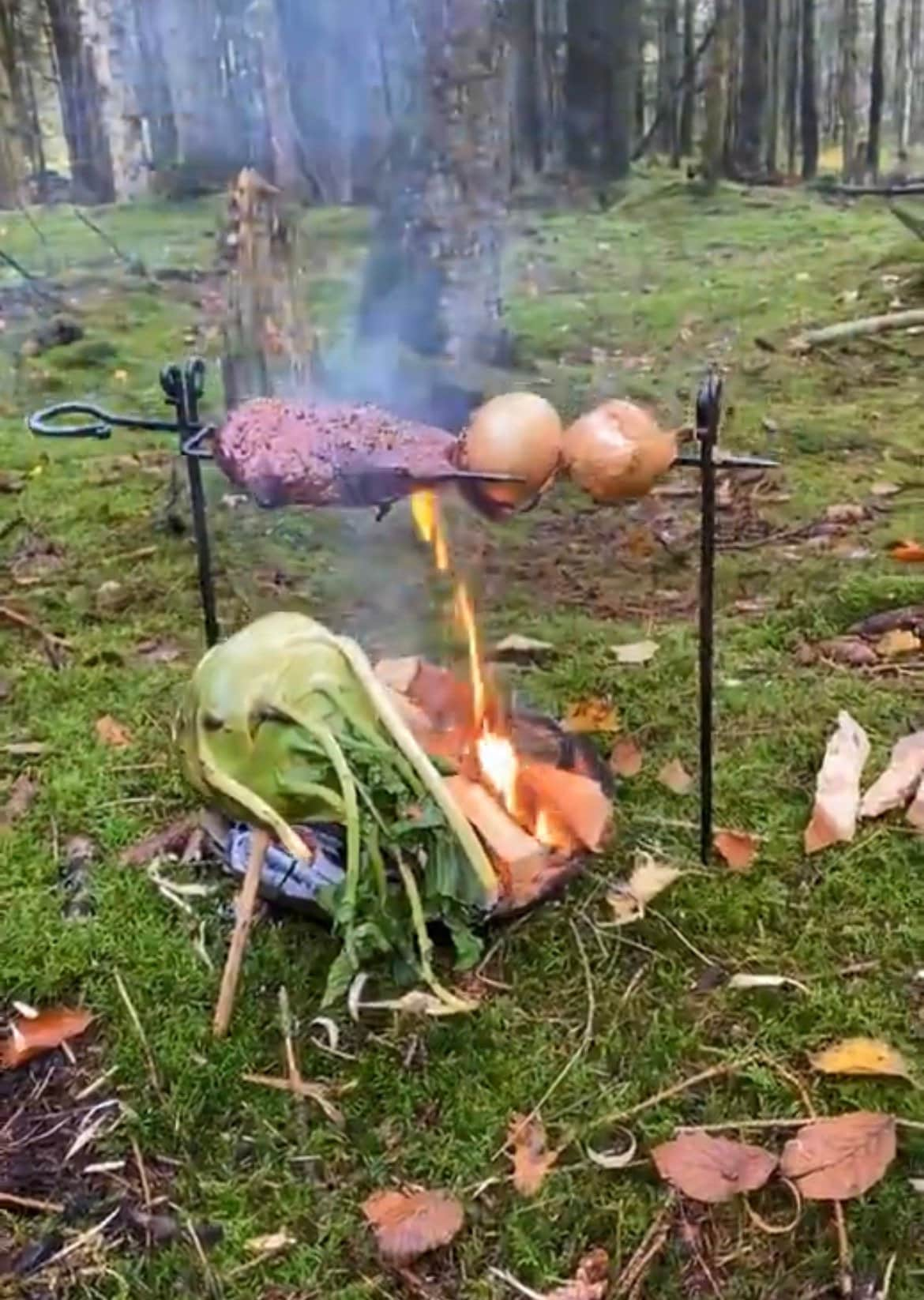 Feu de Camp Spit Roast. Système Cuisson Rôtisserie Portable. Camping/Bbq Bushcraft