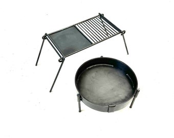 Barbecue pliable en deux parties avec système de cuisson portable Fire Pit 35. Gril portatif. Barbecue portatif. Bol à feu. Barbecue.