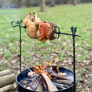 Large Spit Roast Holder. Outdoor BBQ Cooking. Rotisserie.