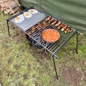 Large Portable BBQ Camping Grill, Folding BBQ Grill for Open Fire Camping Backyard Cooking Equipment.