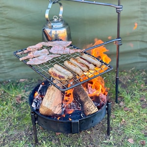 Large 2 Arm Fire Anchor - Portable Bushcraft Cooking Set - Camping Bushcraft Gear.