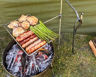 スイングアーム付きステンレス製ファイヤーアンカー – キャンプファイヤー調理セット