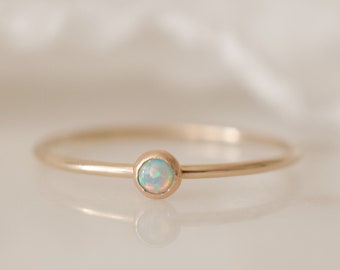 HELENA 14k Solid Gold Ocean Blue Opal Stacking Ring; Made To Order; Handmade Dainty Jewelry; Gemstone Ring Stacker Made in USA Handcrafted