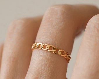 ANINE Curb Chain Ring 14K Gold Filled, sterling silver 925, US Handmade Jewelry, delicate Jewelry, simple every day stacker, gift idea