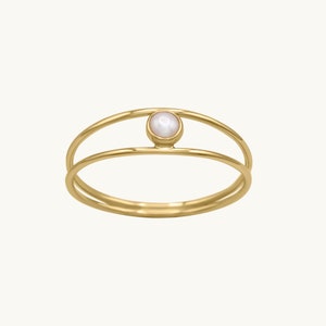 Joelle 14K Double Band Pearl Ring, Recycled Solid Gold, Dainty Stacking Ring, made to order, Handcrafted Jewelry, US made, gift for her
