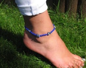 Blue Beaded Chip Stone Anklet Ankle Bracelet Beaded Bracelet Stretch