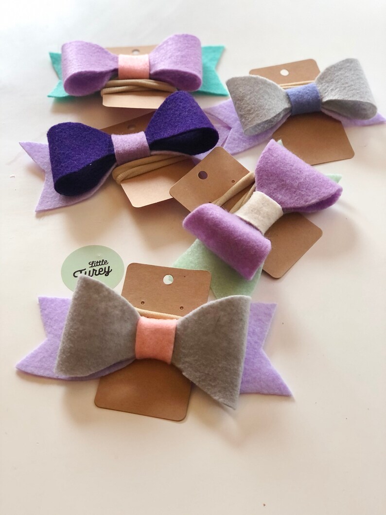 Shades of Purple Felt Bow with Elastic Band
