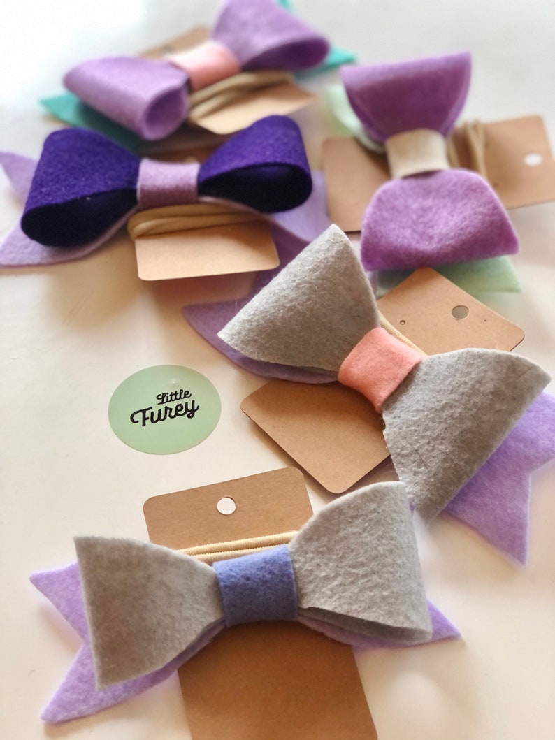 Shades of Purple Felt Bow with Elastic Band