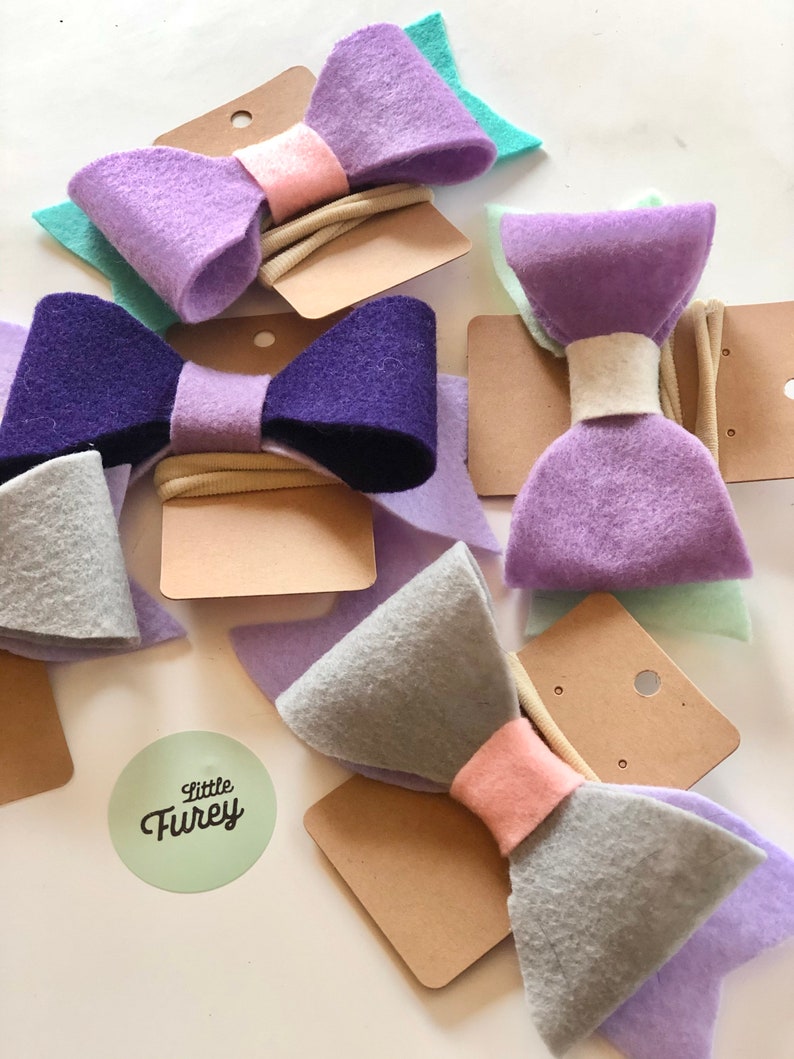 Shades of Purple Felt Bow with Elastic Band