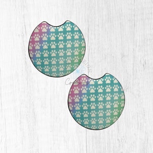 Ombre Dog Paw Car Coasters Set, Car Accessories for Women, Cute Gift for Mom, Dog Mama Gift, Birthday Gift for Sister, New Dog Mom Gift
