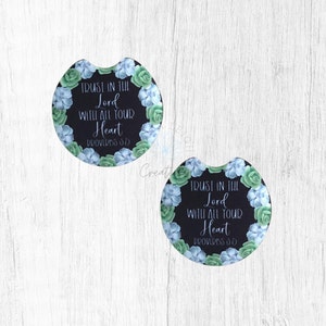 Proverbs 3 5 Car Coasters Set, Scripture Decor, Birthday Gift for Pastor, Anniversary Gift for Wife, New Car Gift, Car Accessories for Women