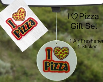 Conjunto de presente de pizza, ambientador de carro, adesivo de pizza, presente de aniversário para namorado, presente de dia dos namorados para marido, presente de mordaça para amigo