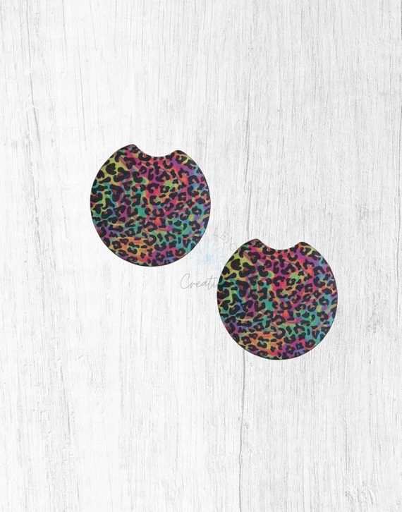 Leopard Print Car Coaster Set of 2, Car Accessories, Neoprene Car Coaster, Animal Print Accessories, New Car Gift, Car Cup Coaster