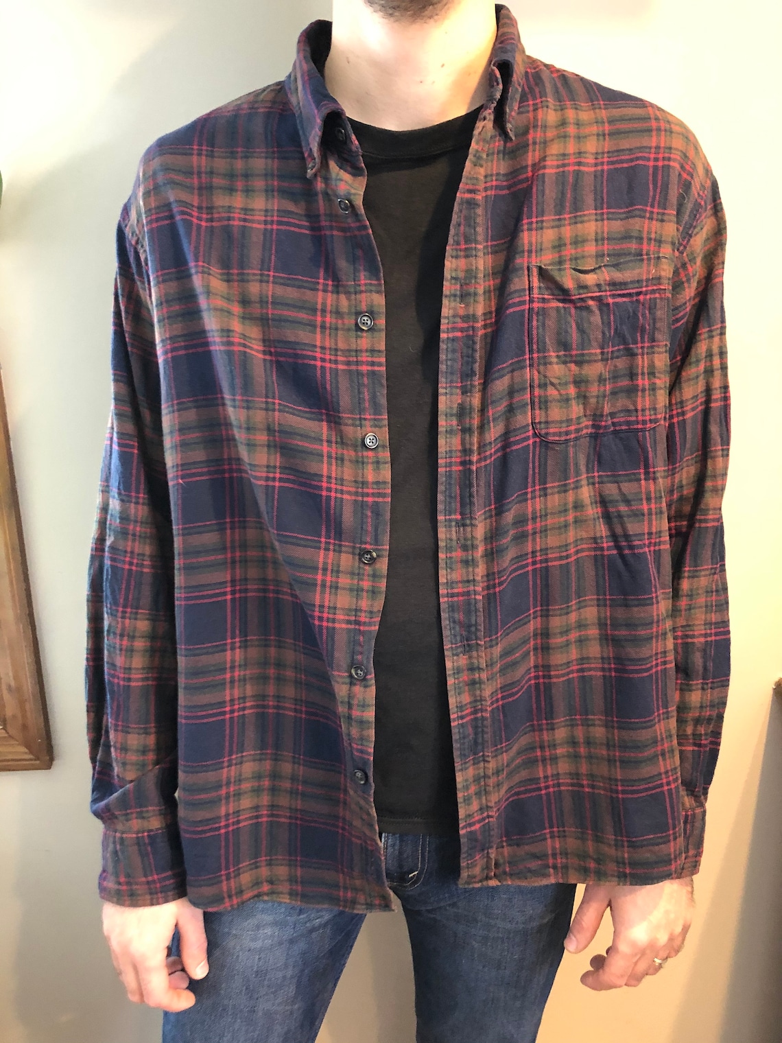 Brown and blue flannel Etsy