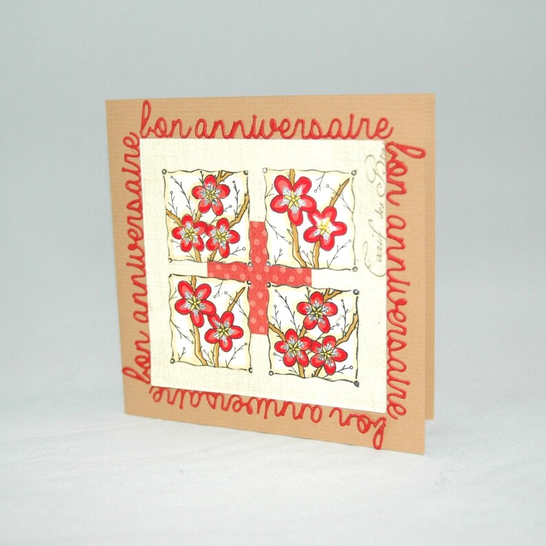 red and off-white flowers Happy birthday birthday card for woman