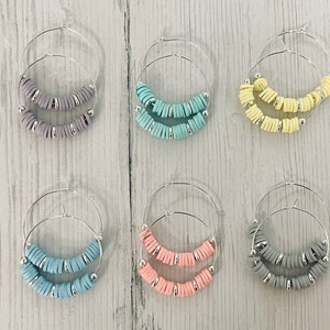 Heishi pearl hoop earrings - pastel colors