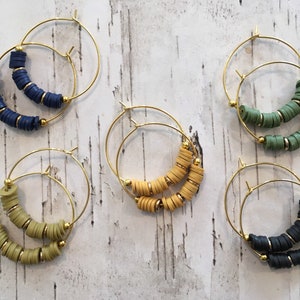 Heishi beaded hoop earrings - autumn colors