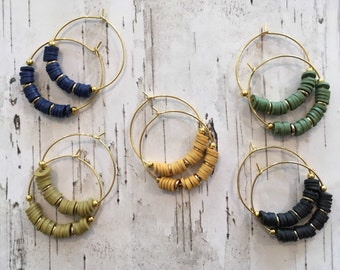 Heishi pearl hoops - autumn colors