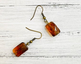 Rectangle glass dangling earrings